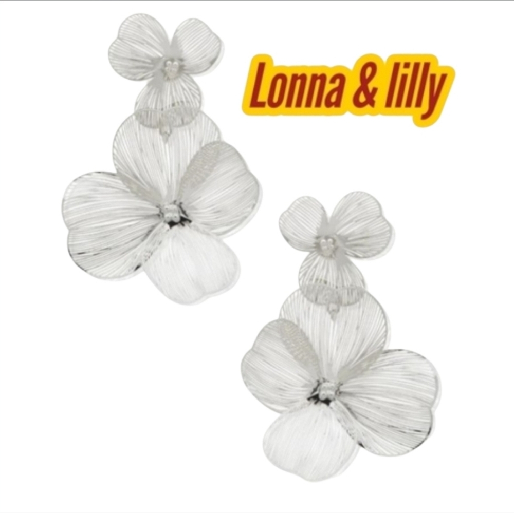 lonna & lilly Gold Tone Openwork Flower Double Drop Earrings